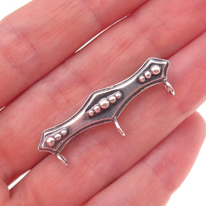 Shube 925 Sterling Silver Vintage Beaded Bar Charm Holder Oxidized Pin Brooch