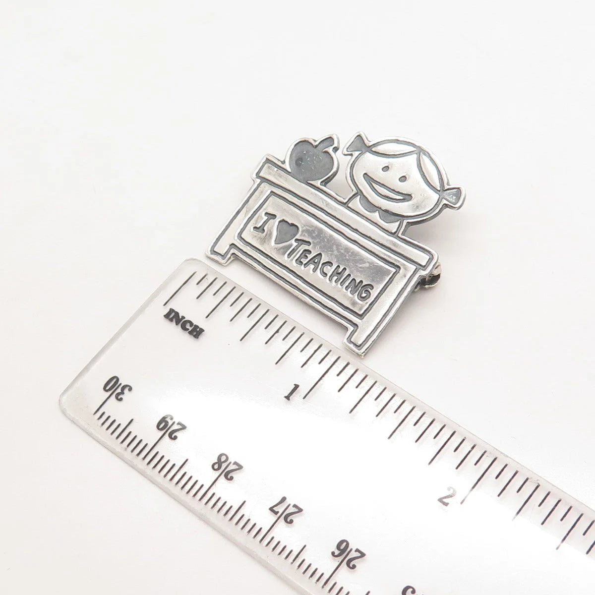 925 Sterling Silver Vintage Mexico "I Love Teaching" Happy Girl Pin Brooch