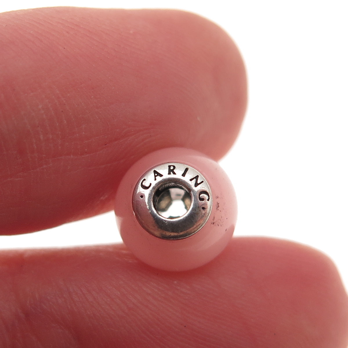 Pandora 925 Sterling Silver Real Rose Quartz Essence Caring Slide Bead Charm