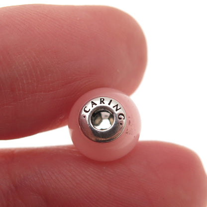 Pandora 925 Sterling Silver Real Rose Quartz Essence Caring Slide Bead Charm