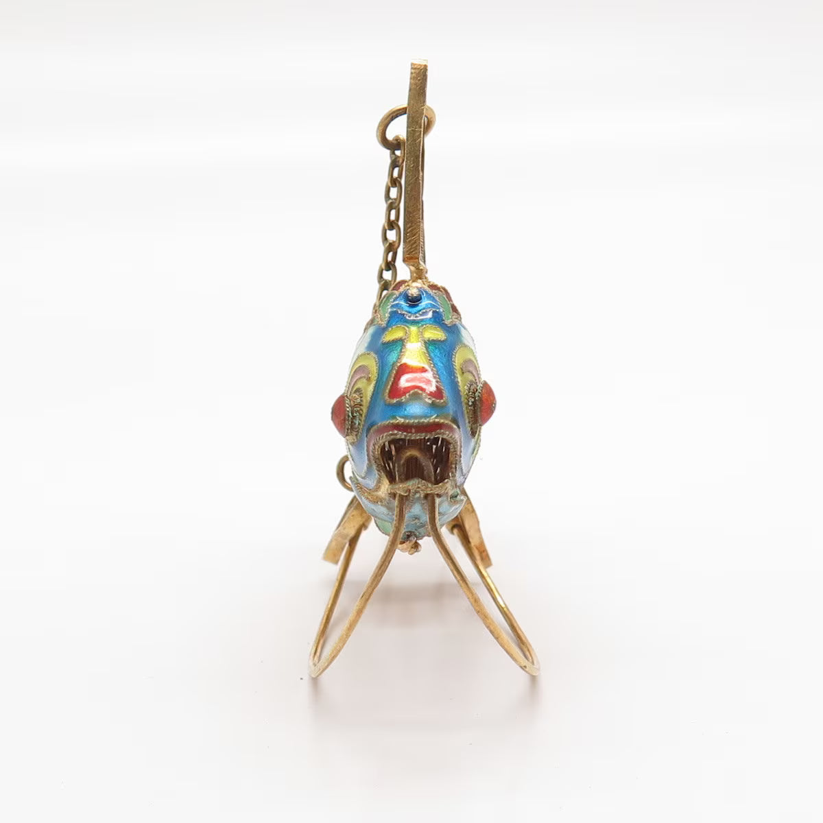 925 Sterling Silver Gold Plated Antique Enamel Articulated Chinese Fish Koi Fob