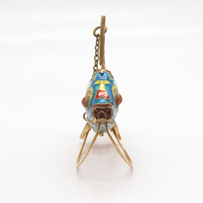 925 Sterling Silver Gold Plated Antique Enamel Articulated Chinese Fish Koi Fob