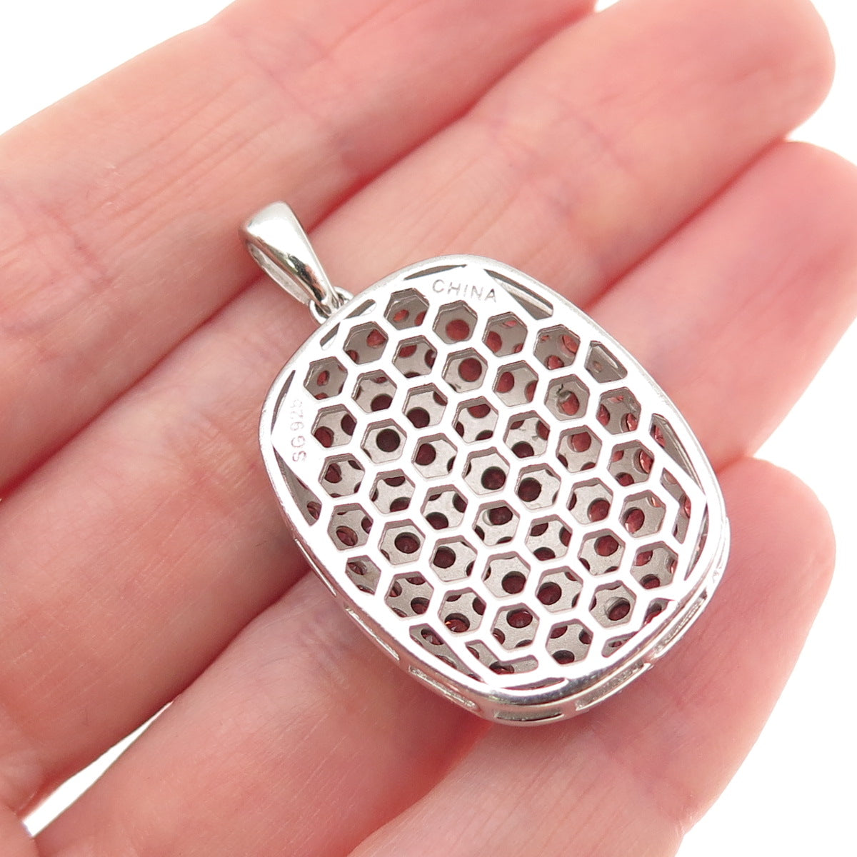 925 Sterling Silver Round-Cut Red C Z Charm Pendant