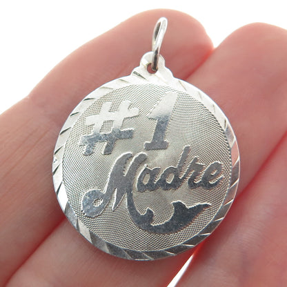 925 Sterling Silver Vintage "Madre Number 1" Textured Round Pendant