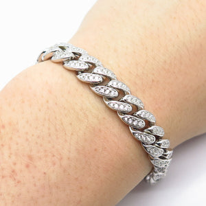 925 Sterling Silver C Z Cuban Link Bracelet 7.75"