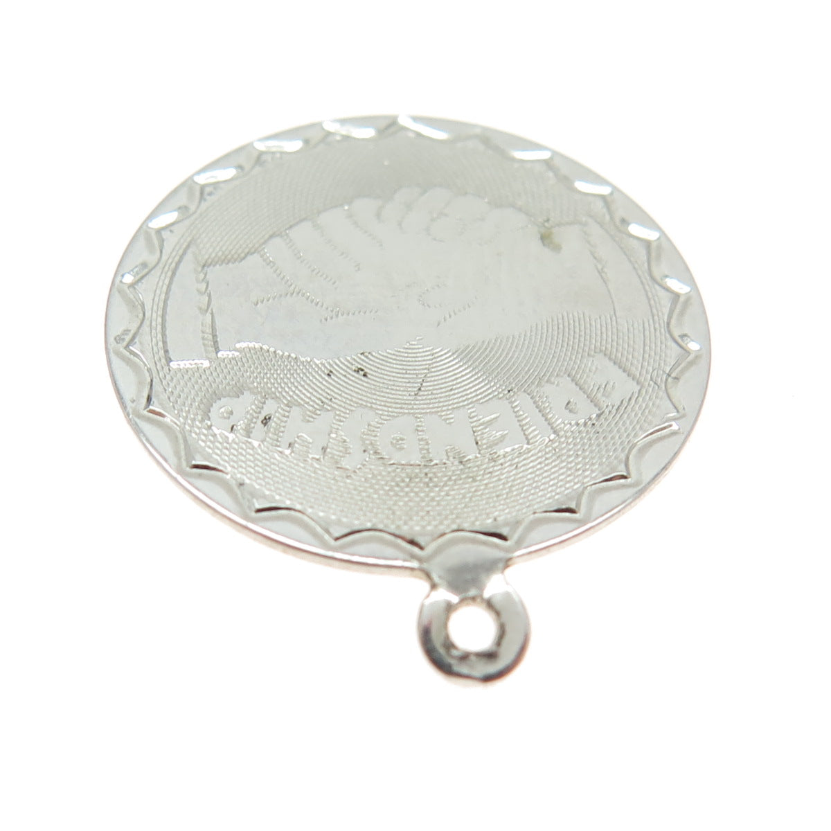 925 Sterling Silver Vintage "Friendship" Handshake Round Pendant