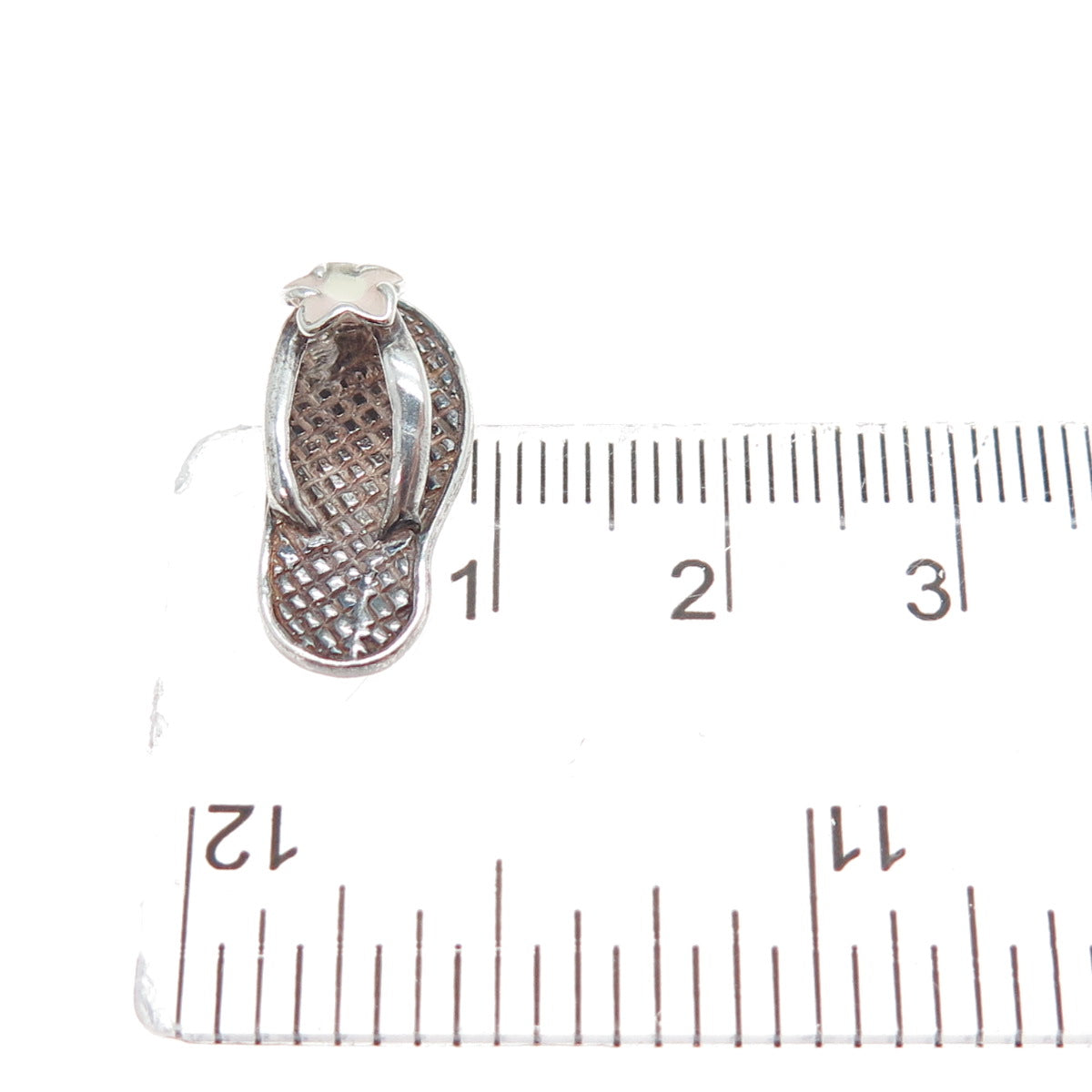 925 Sterling Silver Vintage Enamel Flower Flip Flop Minimalist 3D Slide Pendant