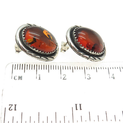 JASON LIVINGSTON NAVAJO Old Pawn Sterling Vintage Southwestern Amber Earrings