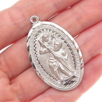 925 Sterling Silver Antique Art Deco St. Christopher Medal Charm Pendant