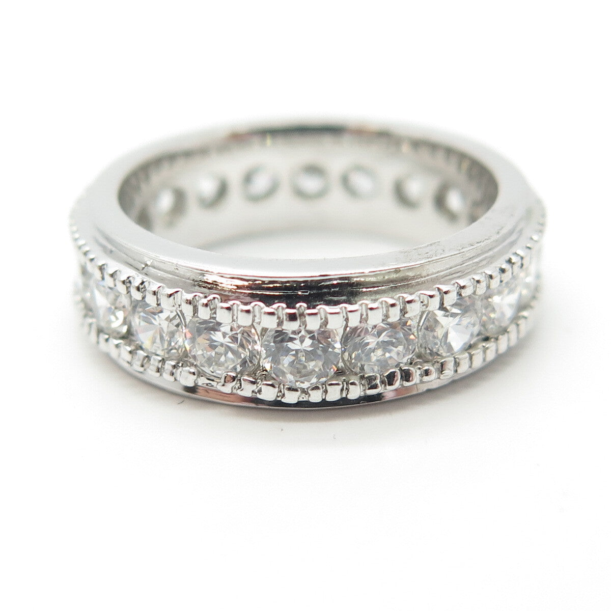 925 Sterling Silver C Z Eternity Band Ring Size 6.25