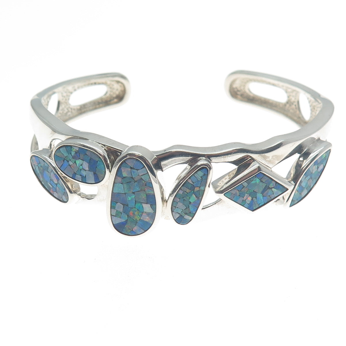 WHITNEY KELLY Sterling Silver Vintage Real Opal Inlay Adjustable Bracelet 6.75"