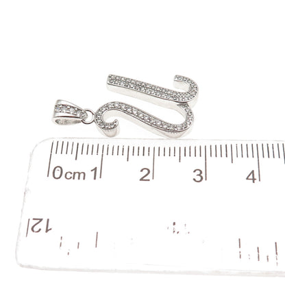 925 Sterling Silver Round-Cut C Z Letter U initial Charm Pendant