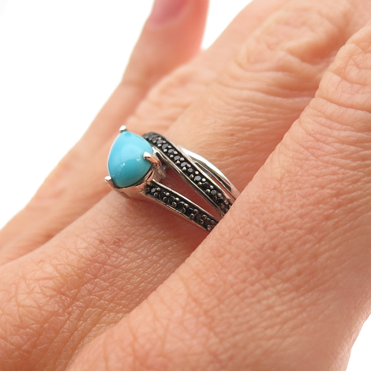 Chuck Clemency 925 Sterling Silver Real Turquoise & Black Spinel Ring Size 8