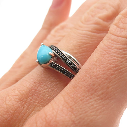 Chuck Clemency 925 Sterling Silver Real Turquoise & Black Spinel Ring Size 8