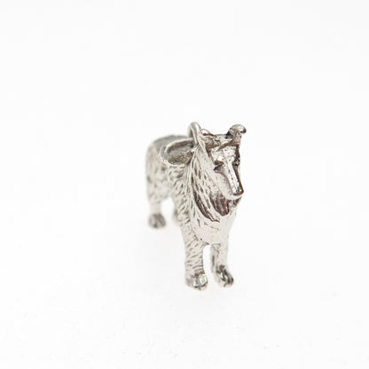 Wells 925 Sterling Silver Vintage Collie Dog 3D Mini Charm Pendant
