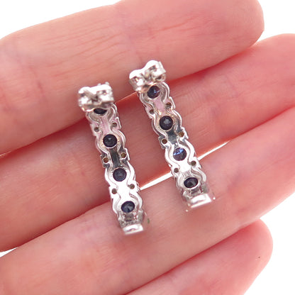 925 Sterling Silver Real Round-Cut Sapphire & Tsavorite Crescent Earrings
