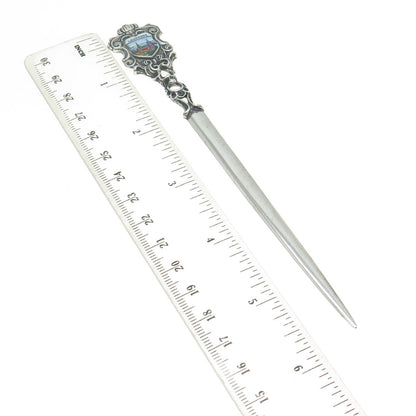 800 Silver Antique Art Deco Enamel Lausanne States & Cities Letter Opener