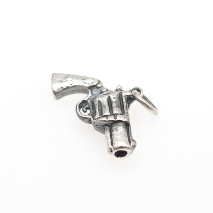 925 Sterling Silver Vintage Revolver Oxidized Mini Charm Pendant