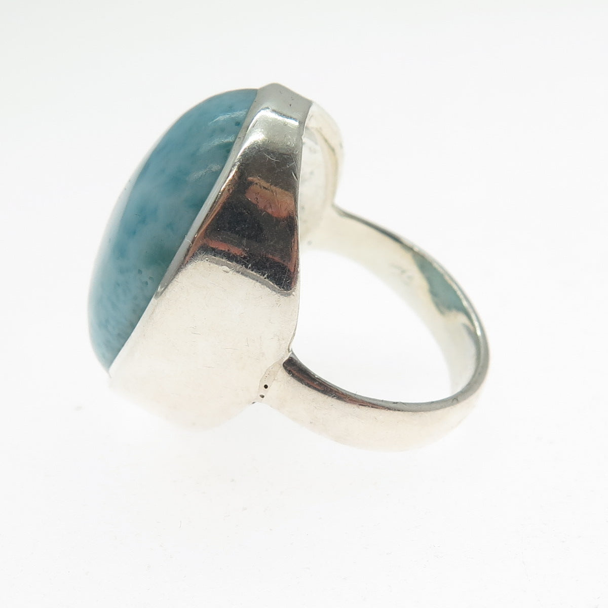 925 Sterling Silver Vintage Real Cabochon Larimar Modernist Ring Size 8