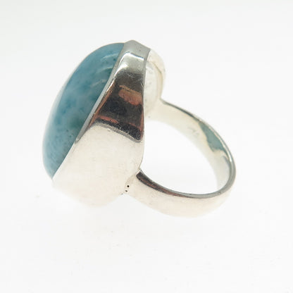 925 Sterling Silver Vintage Real Cabochon Larimar Modernist Ring Size 8