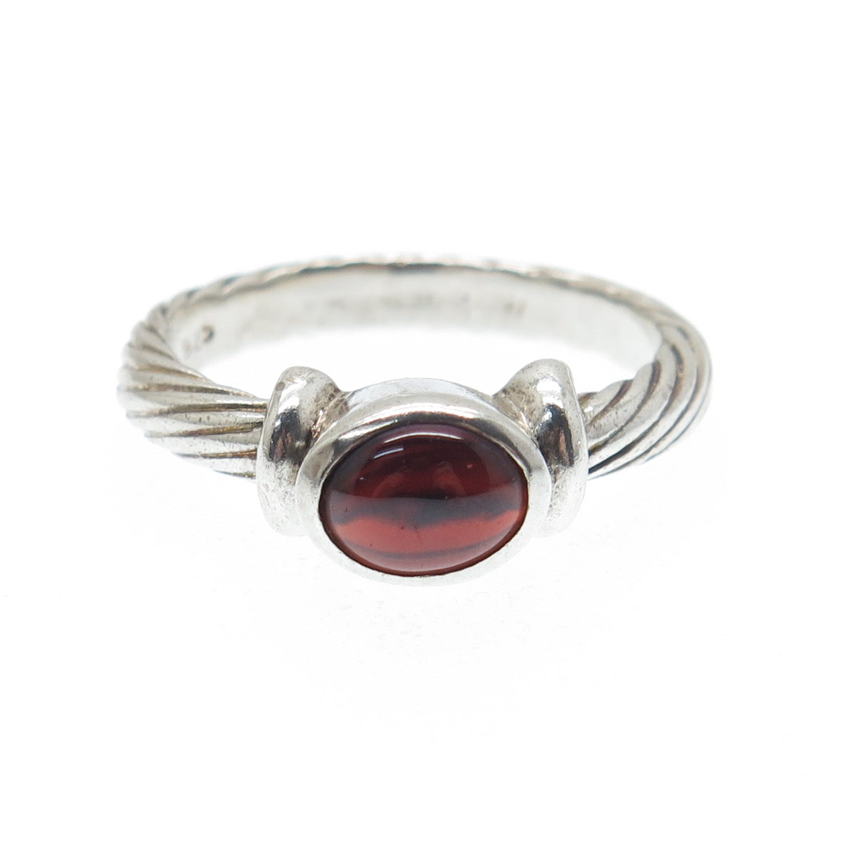 925 Sterling Silver Vintage Real Tourmaline Gem Twisted Oxidized Ring Size 8.75