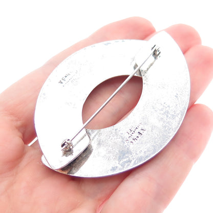 925 Sterling Silver Vintage Mexico Modernist Oxidized Pin Brooch