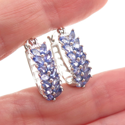 Chuck Clemency 925 Sterling Silver Real Marquise-Cut Tanzanite Hoop Earrings