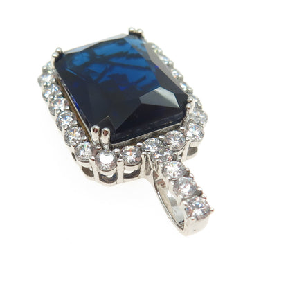 925 Sterling Silver Radiant-Cut Blue Glass & Round-Cut C Z Pendant