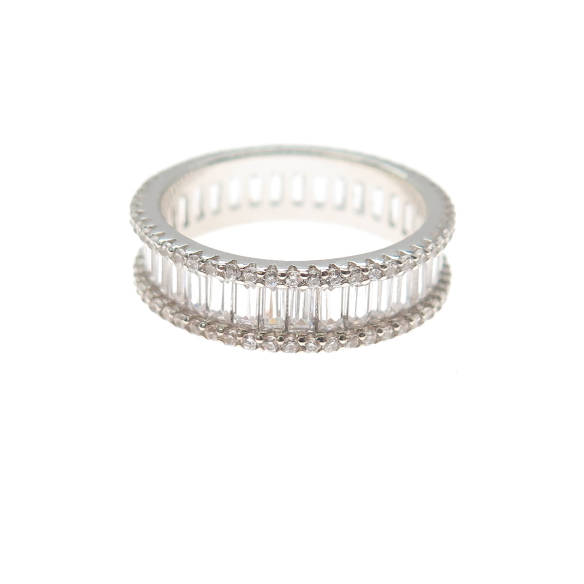 925 Sterling Silver Emerald & Round-Cut C Z Eternity Band Ring Size 6.25