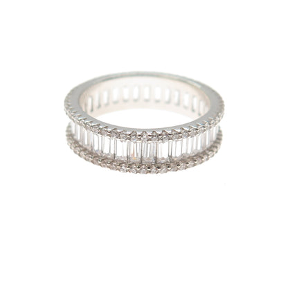 925 Sterling Silver Emerald & Round-Cut C Z Eternity Band Ring Size 6.25