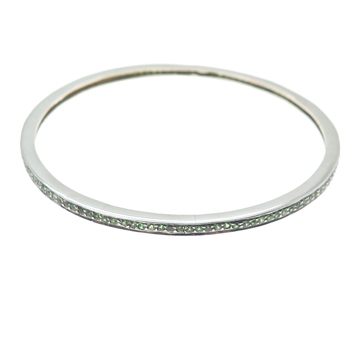 925 Sterling Silver Vintage Real Round-Cut Chrome Diopside Bangle Bracelet 8"