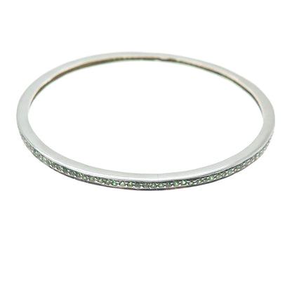 925 Sterling Silver Vintage Real Round-Cut Chrome Diopside Bangle Bracelet 8"