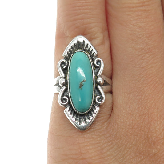 BELL TRADING POST 925 Sterling Silver Vintage Real Turquoise Gem Ring Size 5.25