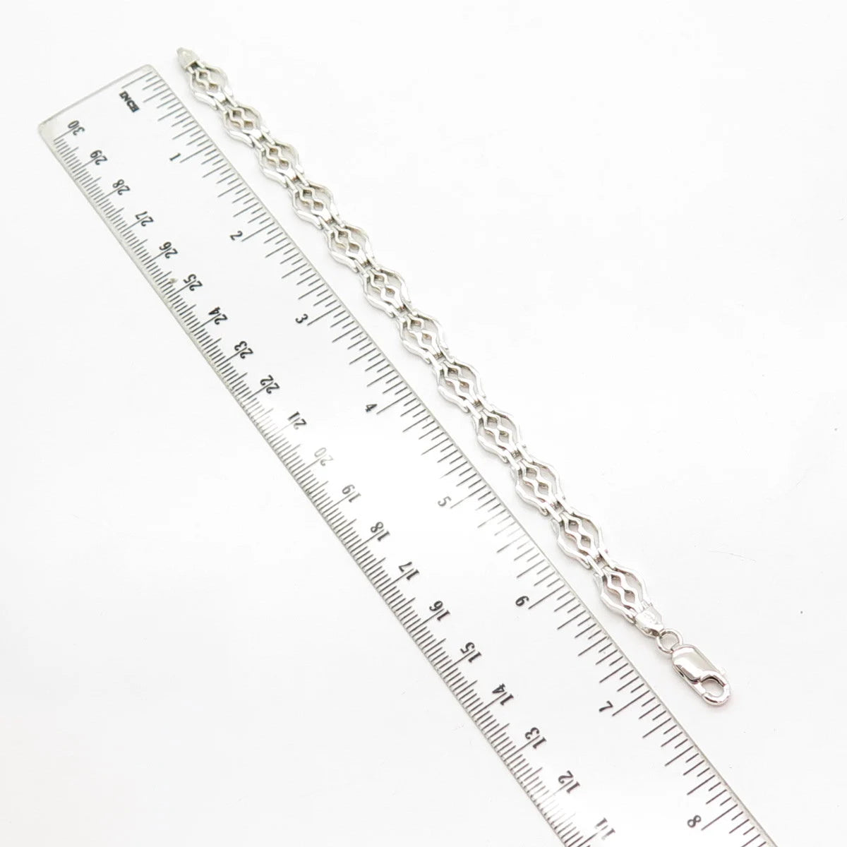 925 Sterling Silver Vintage Italy Water Pattern Panel Link Bracelet 7"