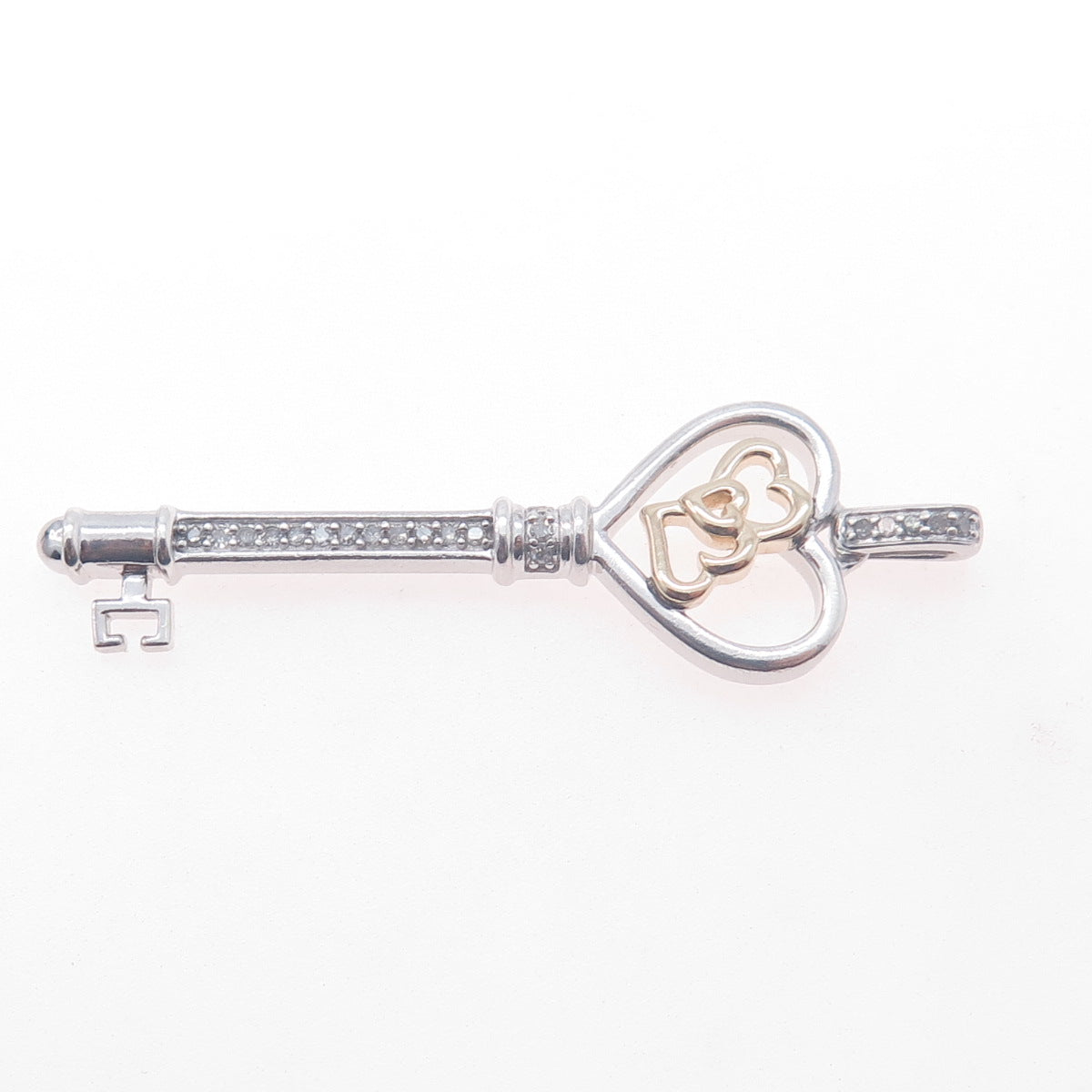 925 Sterling Silver 14K Gold Real Diamond Couple Heart Key Charm Pendant