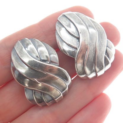 925 Sterling Silver Vintage Modernist Infinity Woven Oxidized Clip On Earrings