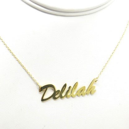 925 Sterling Silver Gold Plated "Delilah" Personalized Nameplate Necklace 18"