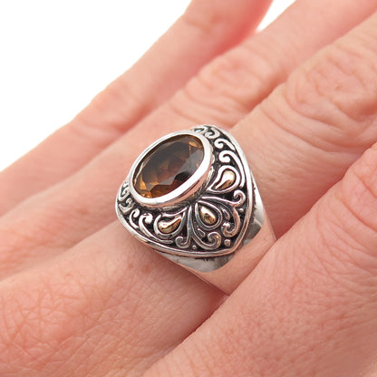 Samuel Benham Sterling Silver 18K Gold Vintage Real Citrine Oxidized Ring Size 8