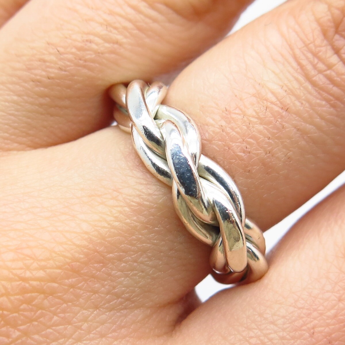 925 Sterling Silver Vintage Wicker / Twisted Band Ring Size 6.5