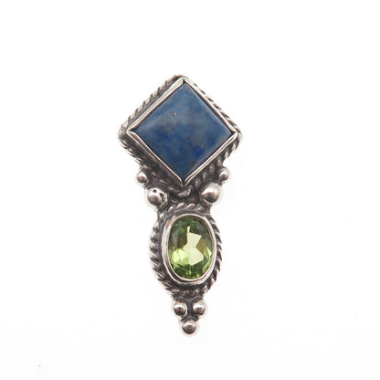 SHUBE 925 Sterling Silver Vintage Real Lapis & Peridot Slide Charm Pendant