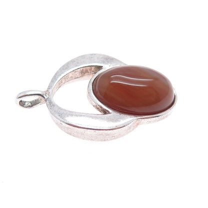 925 Sterling Silver Vintage Israel Real Agate Modernist Charm Pendant
