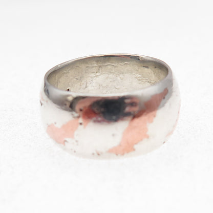 925 Sterling Silver 2-Tone Vintage Modernist Wide Band Ring Size 7.5