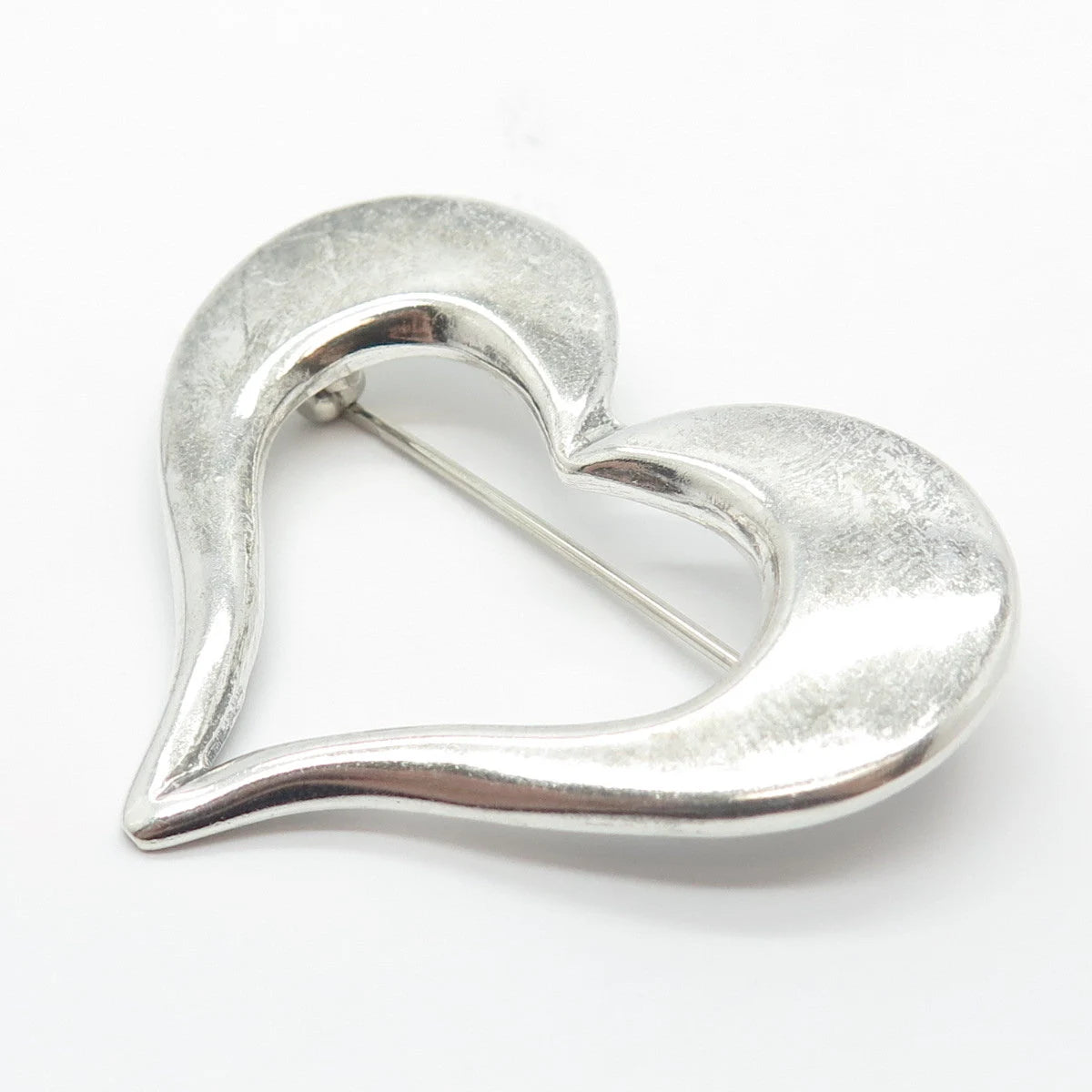 925 Sterling Silver Vintage Mexico Open Heart Pin Brooch