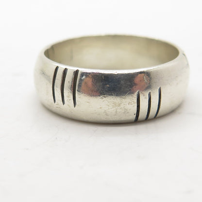 925 Sterling Silver Vintage Mexico III Band Tribal Ring Size 11.75