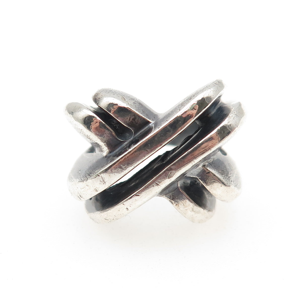925 Sterling Silver Vintage Modernist Crisscross Oxidized Ring Size 5.25