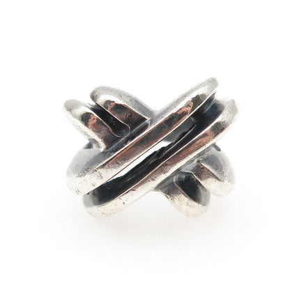 925 Sterling Silver Vintage Modernist Crisscross Oxidized Ring Size 5.25