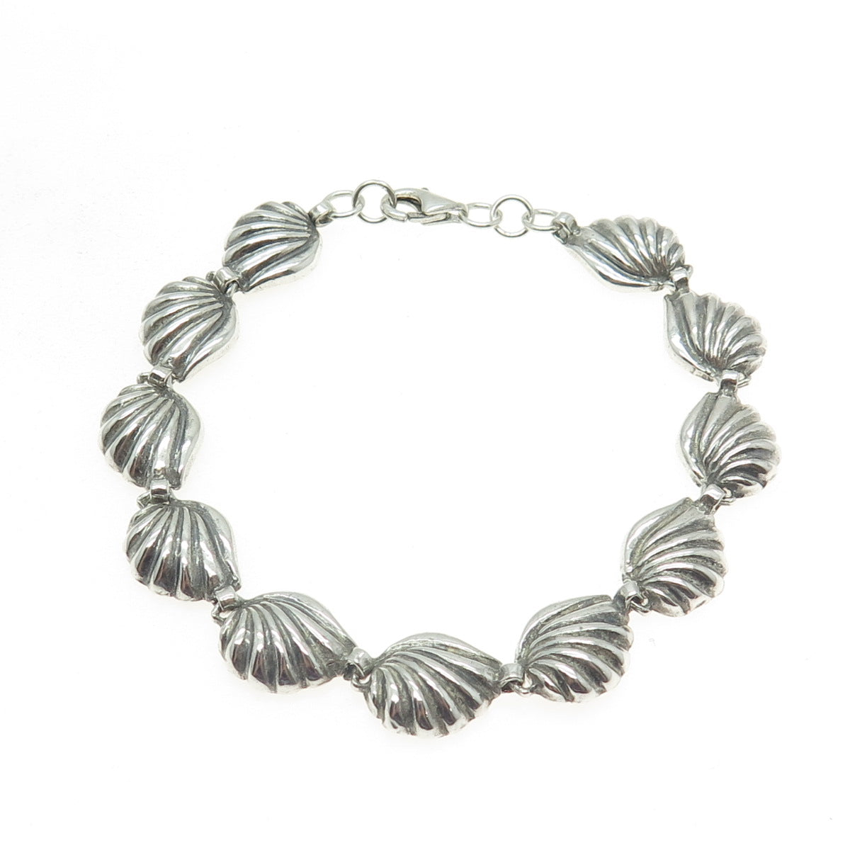 925 Sterling Silver Vintage Seashell Link Bracelet 6.5"