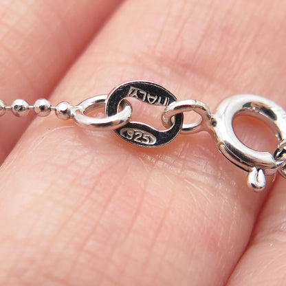 925 Sterling Silver Italy Puffy Elephant Pendant Beaded Chain Necklace 16-18"