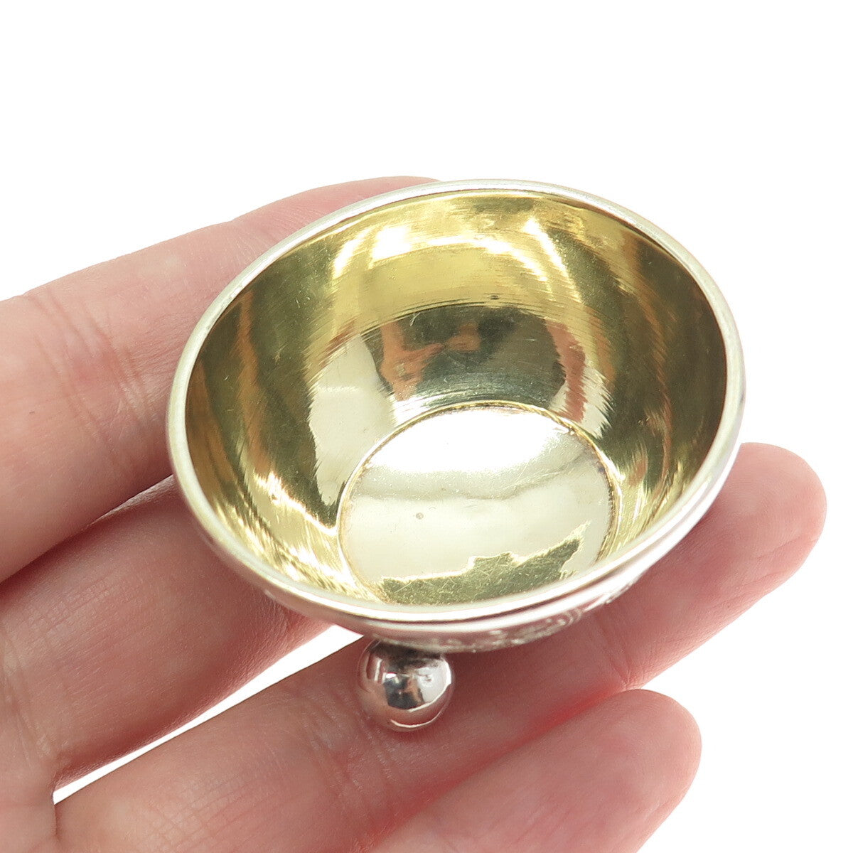 875 Silver Antique Art Deco European Engraved Saltcellar