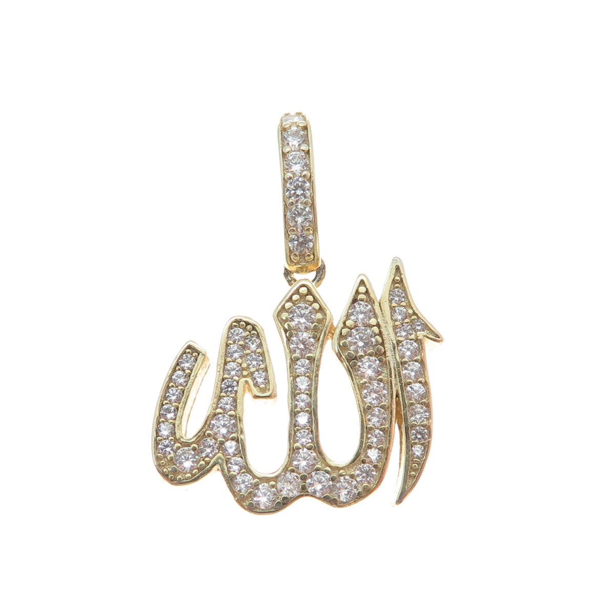 925 Sterling Silver Gold Plated C Z Muslims Allah Religious Pendant